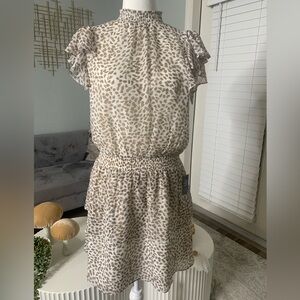 Express Leopard Printed Mock Neck Tiered Ruffle Dress